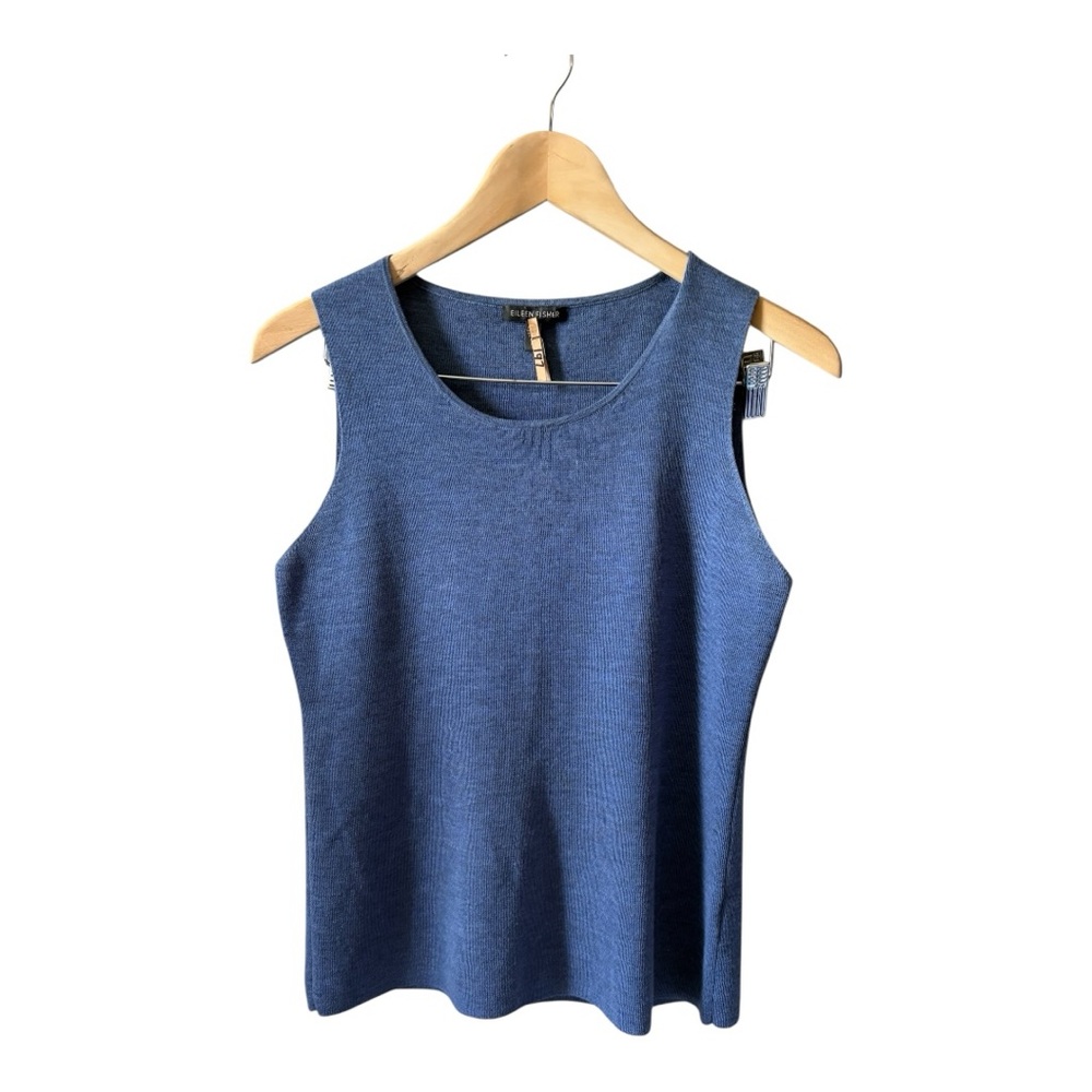 Eileen Fisher Merino Wool Knit Tank Blue Size Small Minimalist